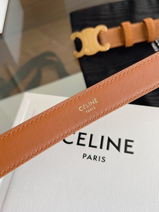 CELINE Triomphe Belt Tan Suede with Gold Buckle